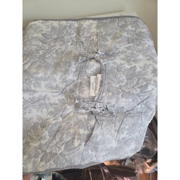 Toile Gray Floral Pillow Shams Set 2 King Quilted Cotton blend botanical cottage - Picture 5 of 5